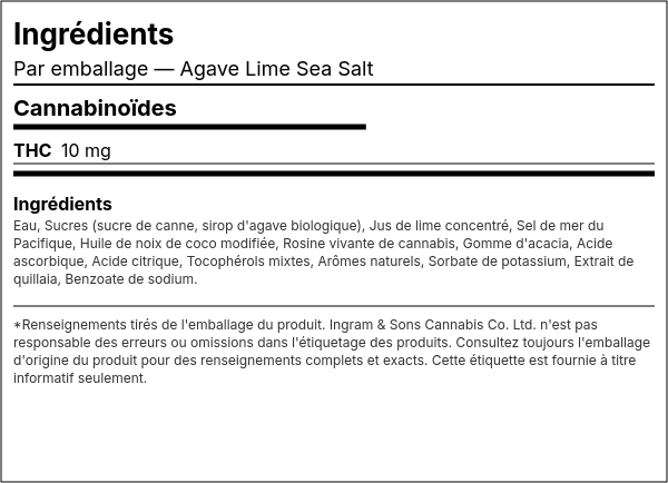 Liste d'ingrédients — Agave Lime Sea Salt