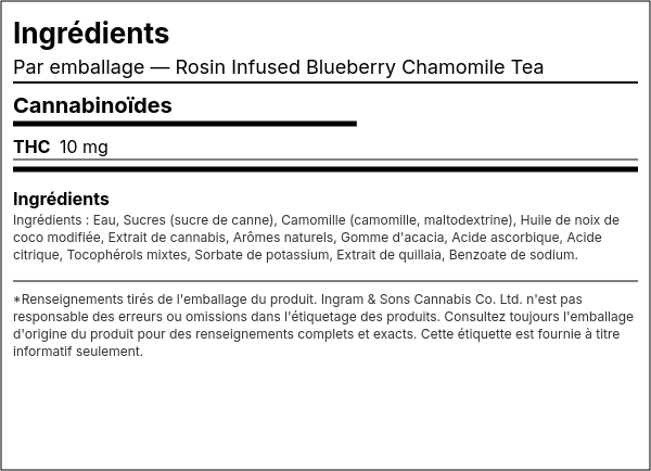 Liste d'ingrédients — Rosin Infusé Blueberry Chamomile Tea