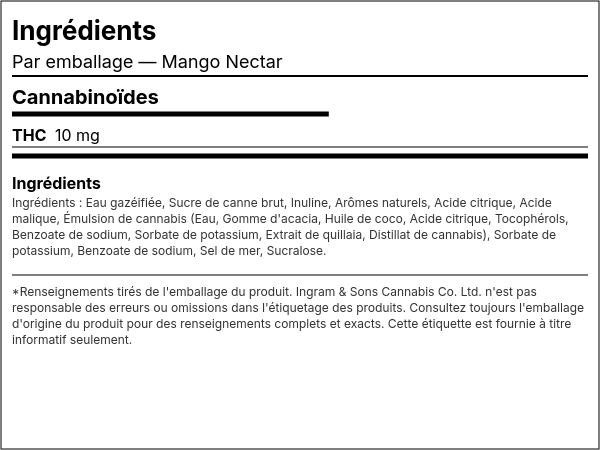 Liste d'ingrédients — Nectar de Mangue