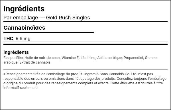 Liste d'ingrédients — Gold Rush Singles