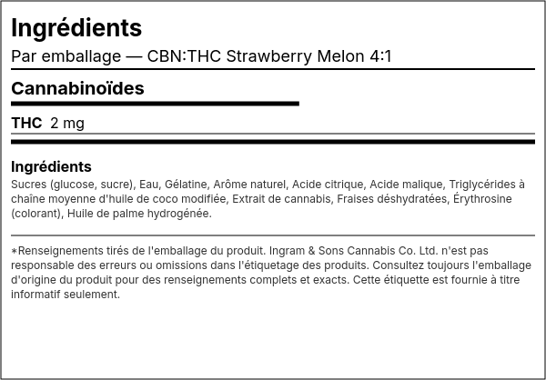 Liste d'ingrédients — CBN:THC Strawberry Melon 4:1