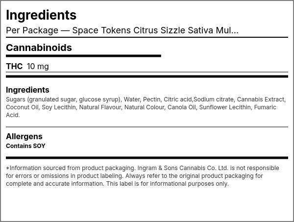Ingredient list — Space Tokens Citrus Sizzle Sativa Multi Pack