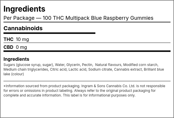 Ingredient list — 100 THC Multipack Blue Raspberry