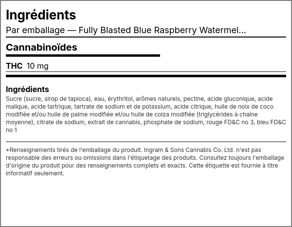 Liste d'ingrédients — Fully Blasted Blue Raspberry Watermelon Gommes