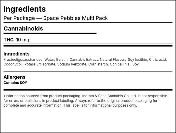 Ingredient list — Space Pebbles Multi Pack