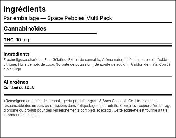 Liste d'ingrédients — Space Pebbles Paquet Multiple