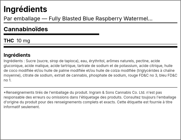Liste d'ingrédients — Fully Blasted Blue Raspberry Watermelon Gomme