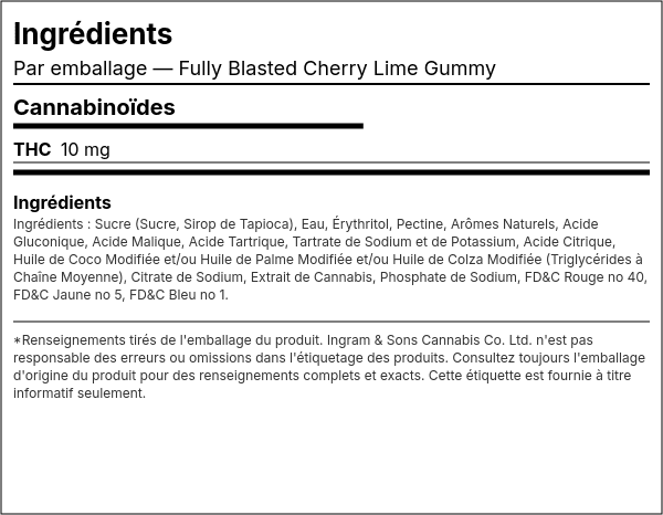 Liste d'ingrédients — Fully Blasted Cherry Lime Gomme