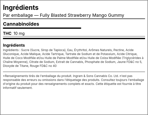 Liste d'ingrédients — Gomme Fully Blasted Strawberry Mango