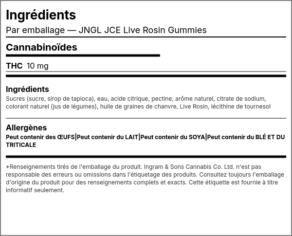 Liste d'ingrédients — JNGL JCE Live Rosin Gommes