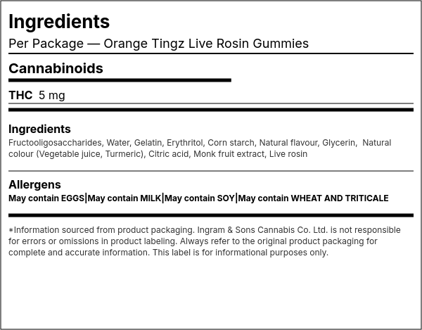 Ingredient list — Orange Tingz Live