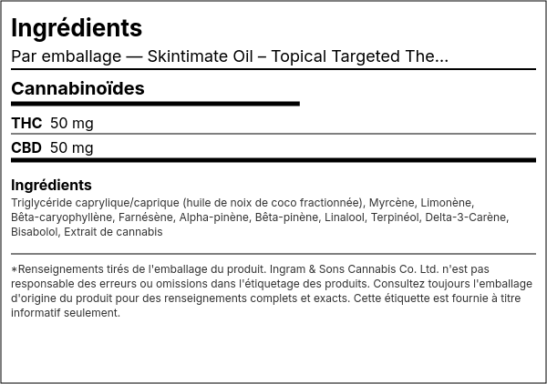 Liste d'ingrédients — Skintimate Huile – Thérapie Ciblée Topique