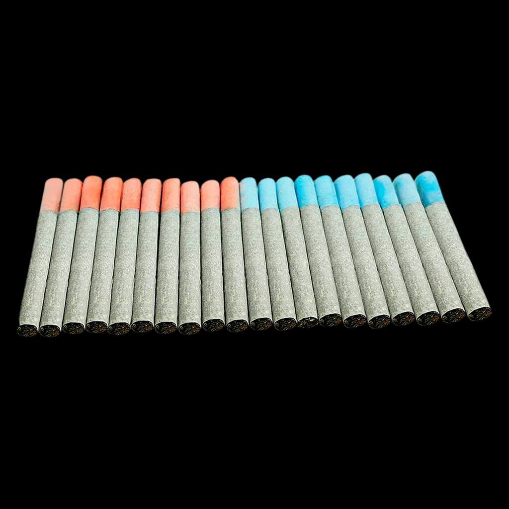 TRYGG Block Party pre-roll pack with 20 joints in coral pink and sky blue filter tips