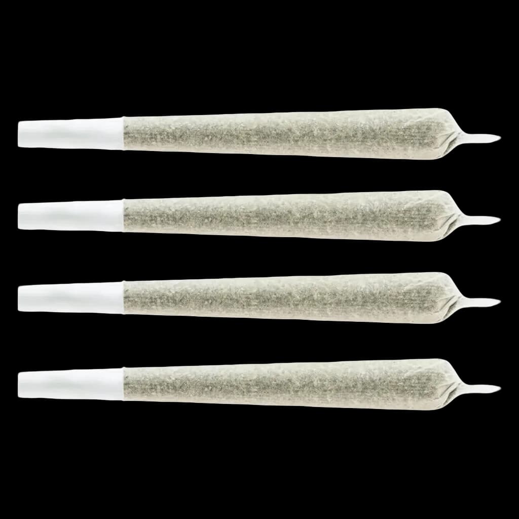 Pré-roulés indica Snack Pack de CHUB'S, paquet de quatre avec embouts filtres blancs et papiers à rouler remplis de fleurs de cannabis
