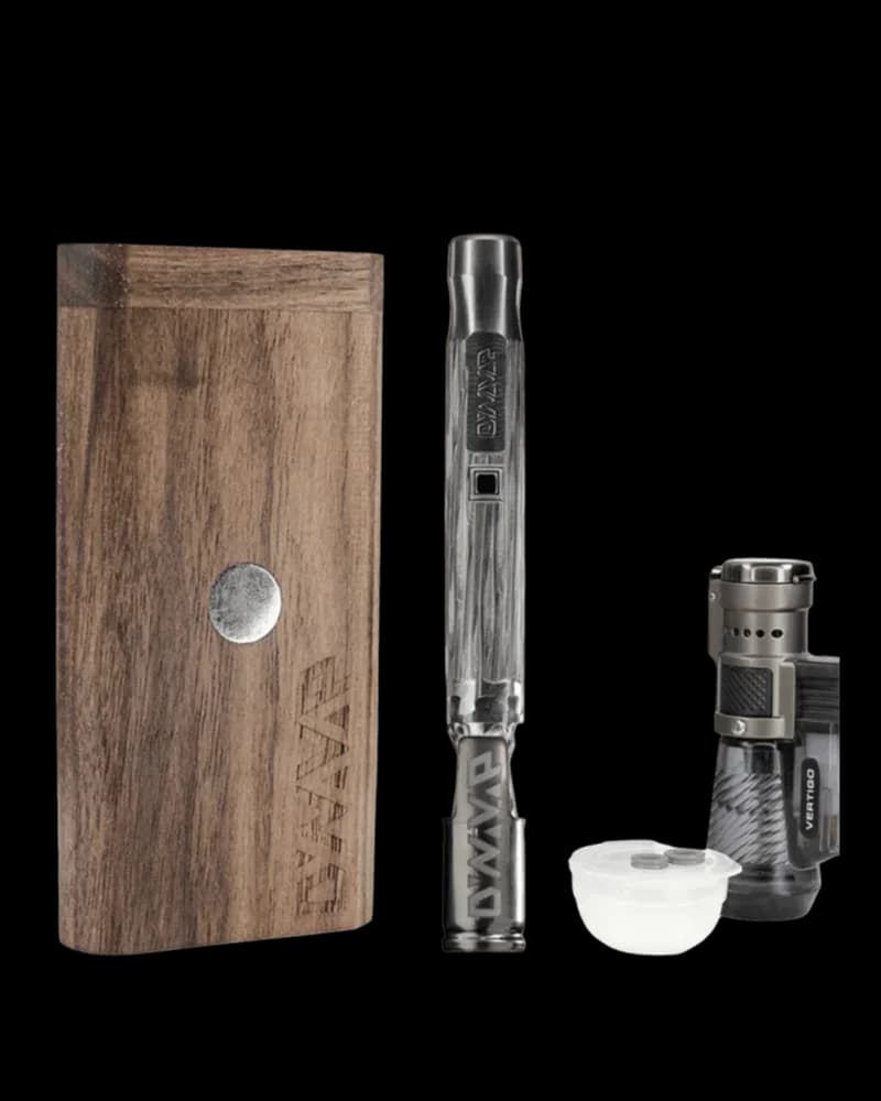 DynaVap M Plus Starter Pack with wooden case, vape device, butane torch, and accessories