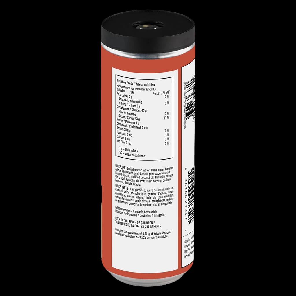 M*ry Jones Col. Ahhhhh cannabis beverage can showing nutrition facts, ingredients, and bilingual labeling on rear panel