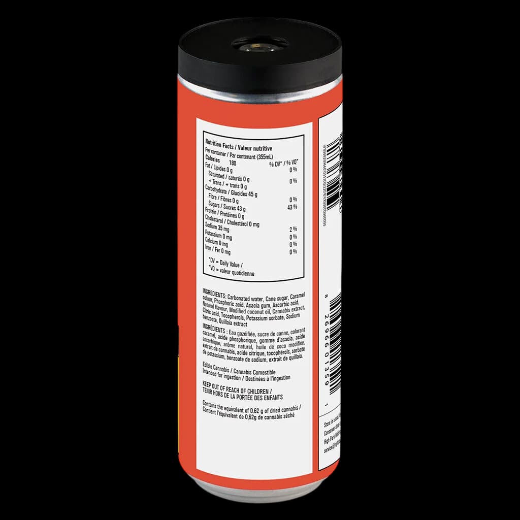 M*ry Jones Col. Ahhhhh cannabis beverage can showing nutrition facts, ingredients, and bilingual warnings on rear label