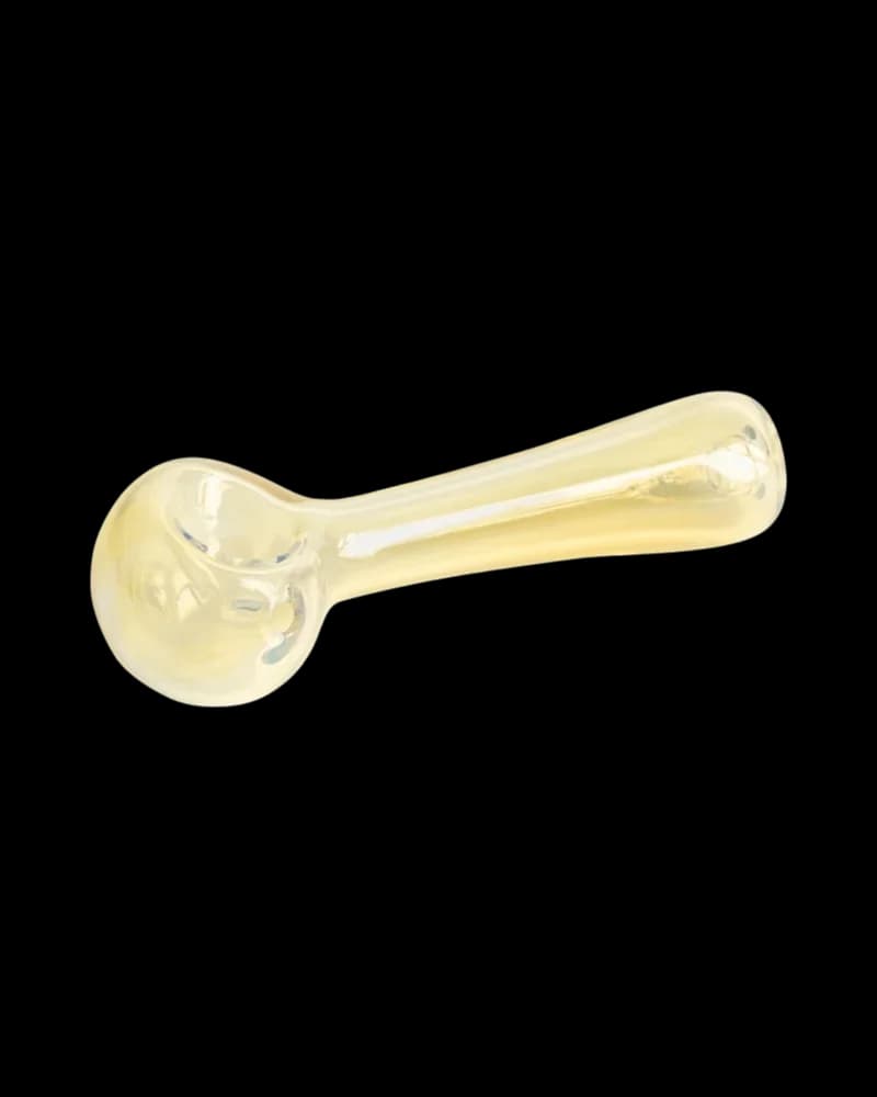 Red Eye Tek color-changing glass spoon hand pipe, 4.5 inches, pale yellow borosilicate with rounded bowl and tapered stem