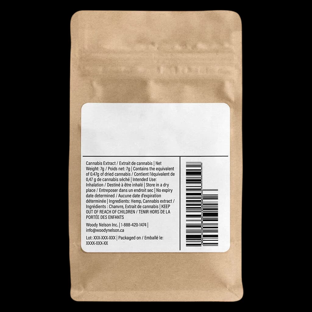 LoFi Nostalgia Craft Hemp 7g cannabis extract pouch with white label showing bilingual product information and barcode