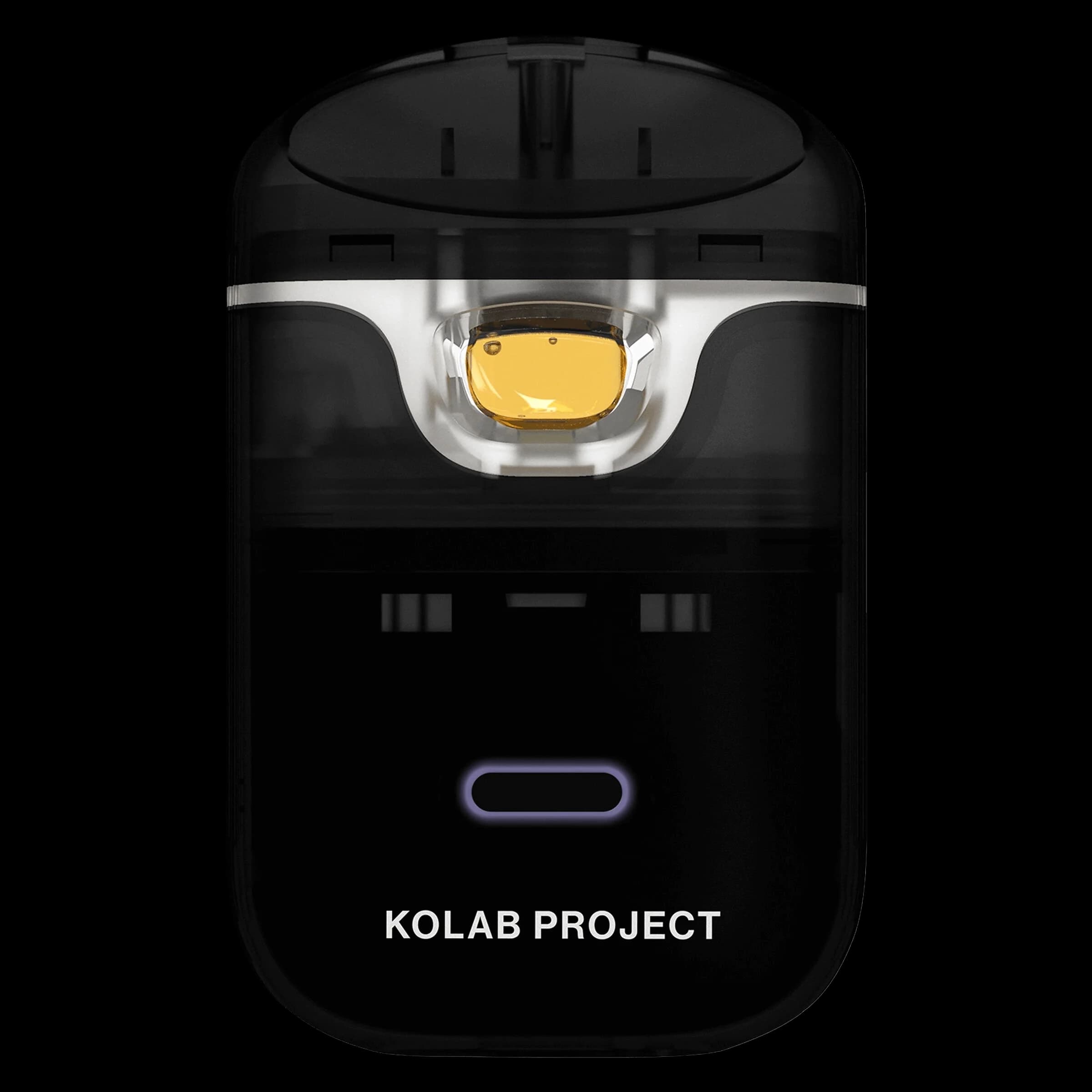 Kolab Project Pure Diamonds all-in-one cannabis vape pen with black body, silver band, and visible golden concentrate chamber