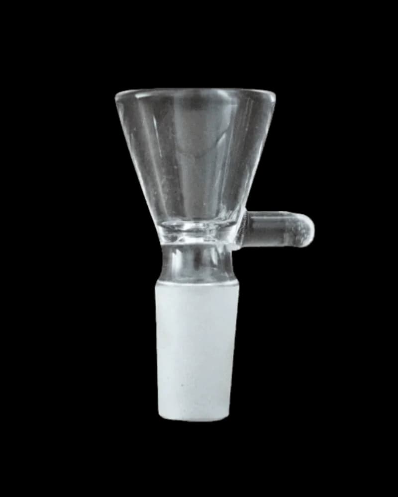 Martini-shaped glass bowl with white silicone downstem collar and side joint, cannabis bong accessory