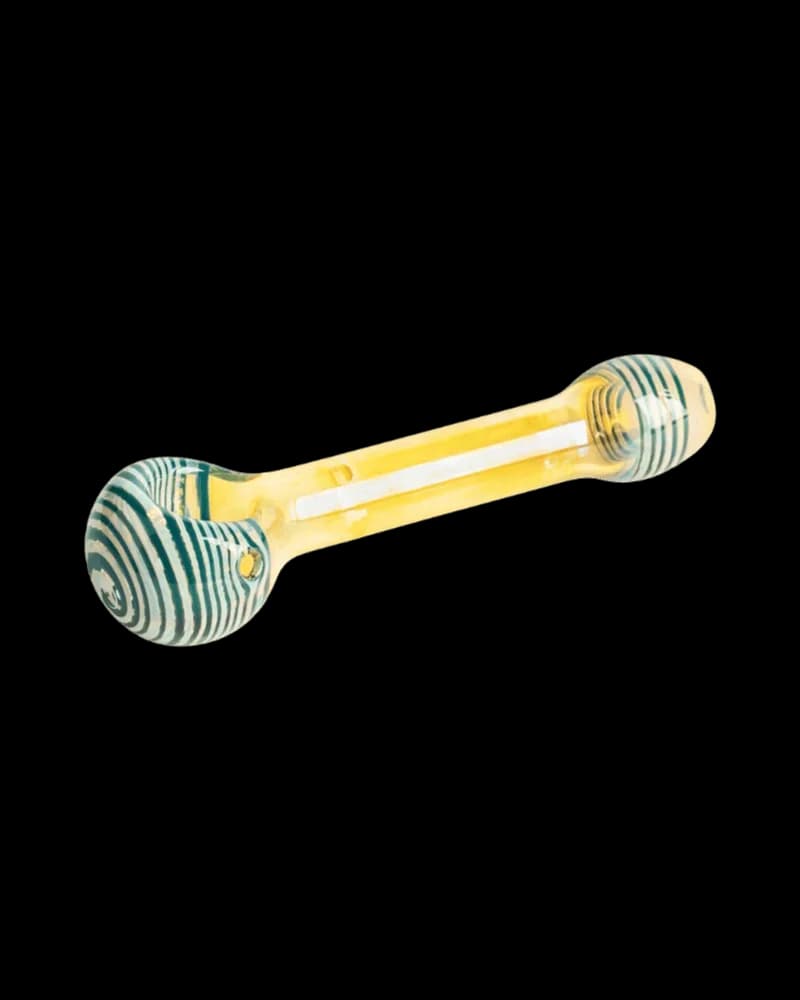Pipe Money Hand Red Eye Tek, 3,5 pouces, verre borosilicate jaune avec motif rayé sarcelle