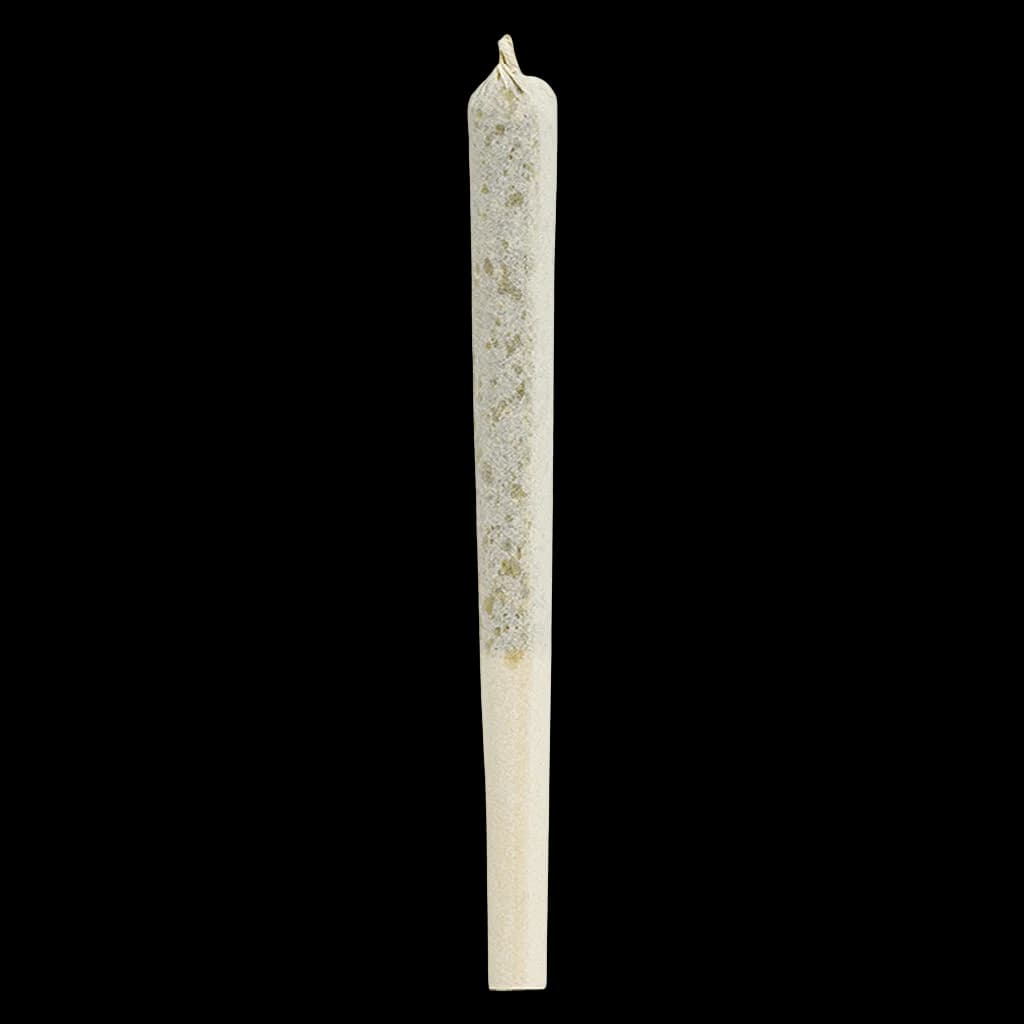 Pré-roulé de résine Comatose de 1964 avec trichomes visibles et papier naturel