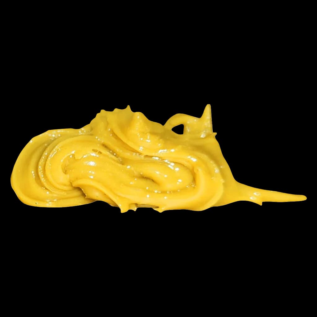 Cross Border Concentrates live rosin budder, golden yellow cannabis concentrate with textured, whipped appearance