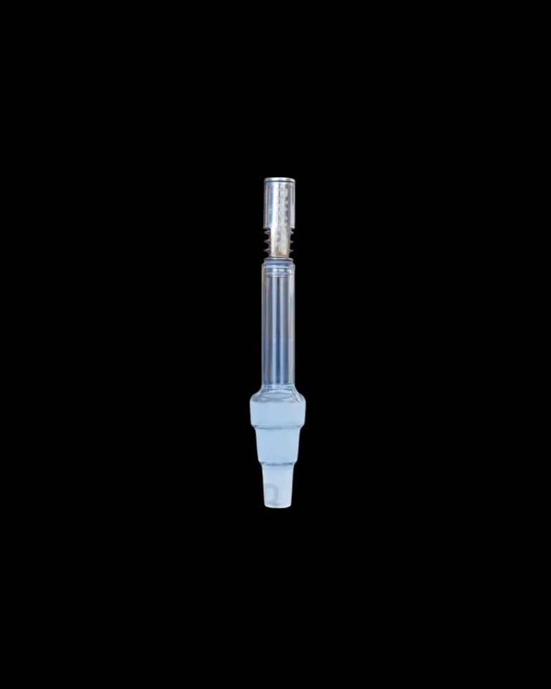 Glass cannabis dab rig or water pipe stem with metal nail and clear blue-tinted chamber