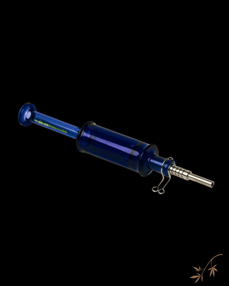 Gear Premium Dabmolisher Showerhead Perc dab rig, 9 inches tall, blue glass with metal nail and clip