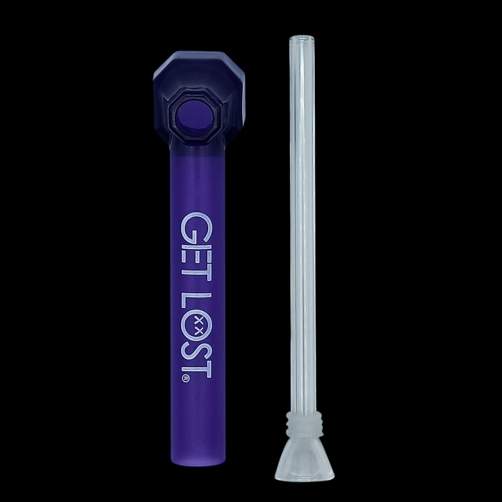 GET LOST purple water bottle pipe with detachable glass downstem, cannabis smoking accessory
