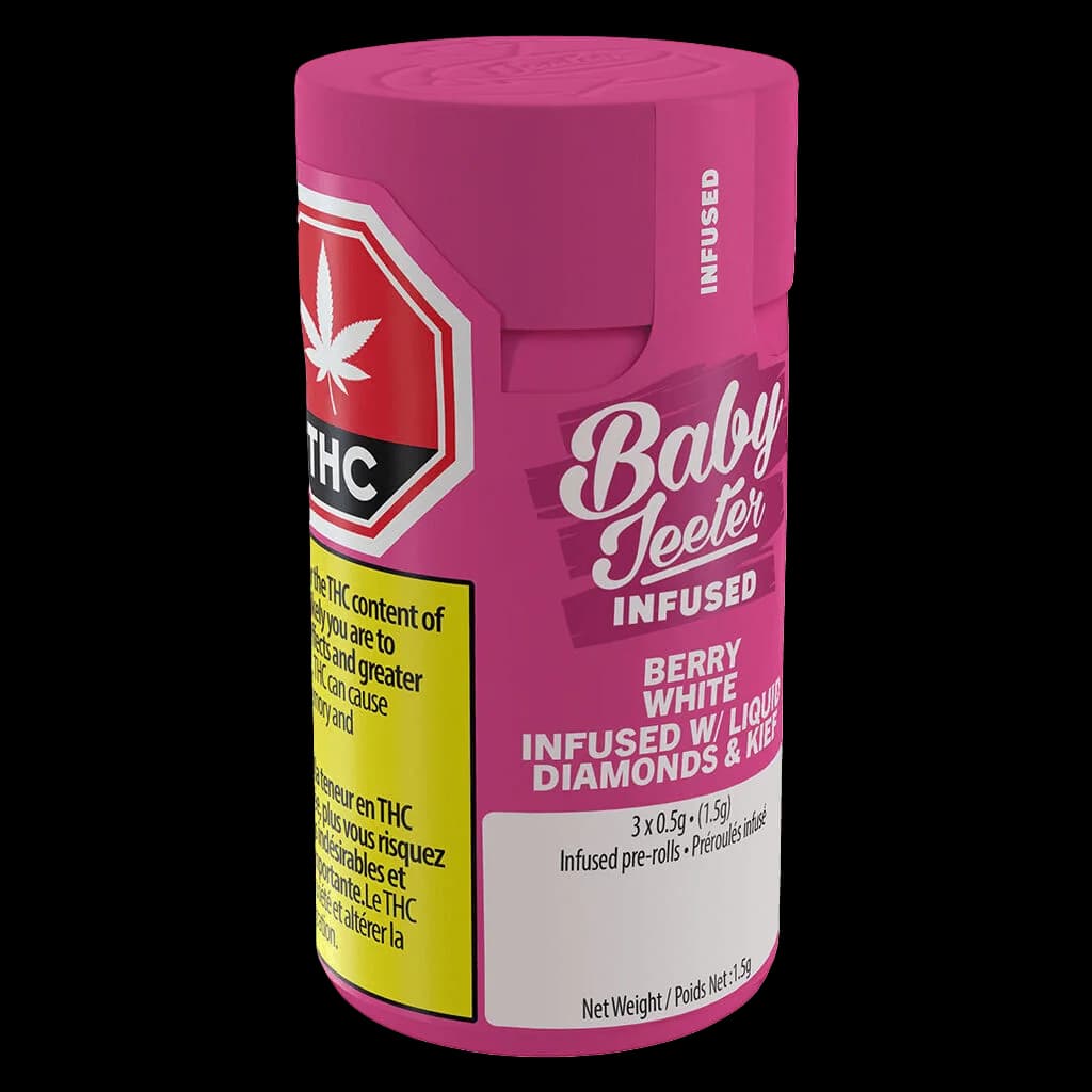 Pré-roulés infusés Baby Jeeter Berry White, paquet de 3 x 0,5 g, avec diamants liquides et enrobage de kief