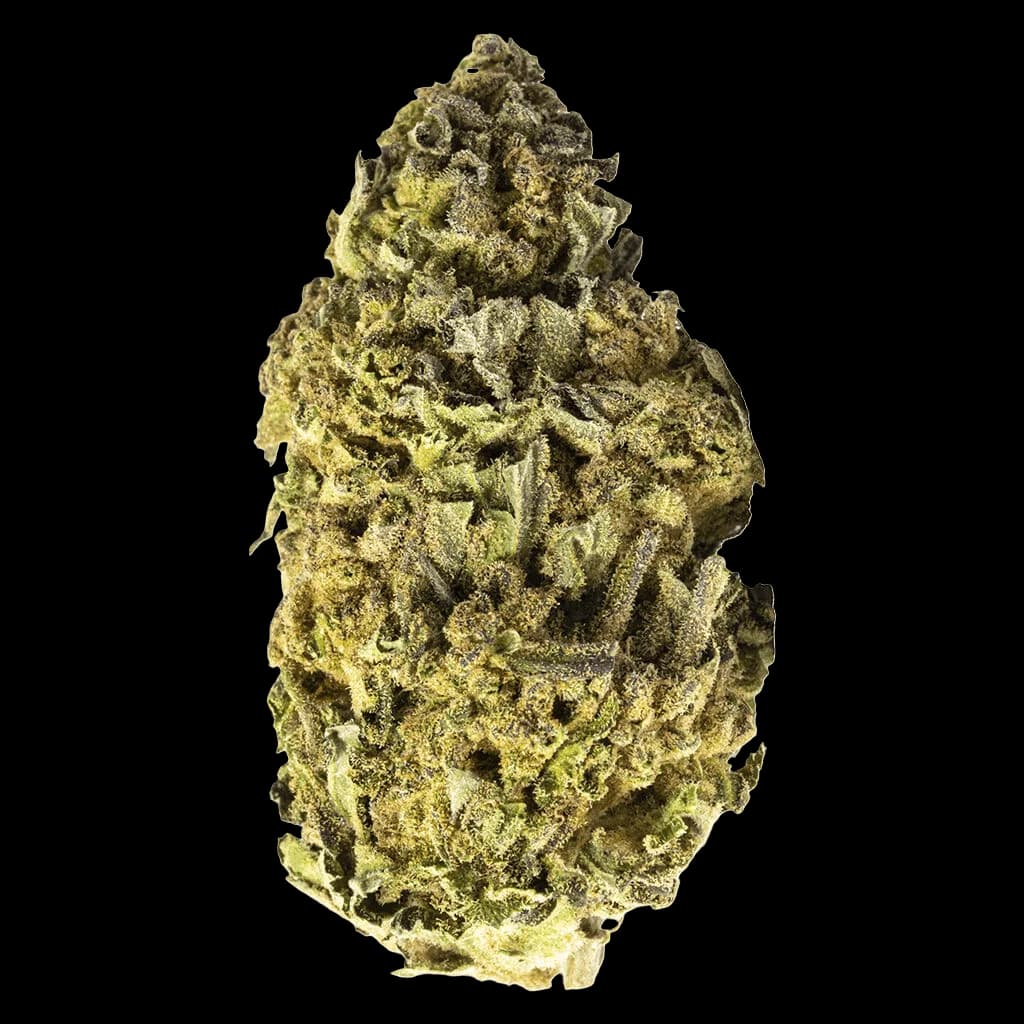 Bleuh Skyh cannabis dried flower bud with dense trichomes and light green coloring