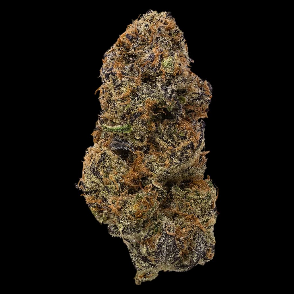 Queen of the Underground Georgia Peach cannabis dried flower with dense golden-brown buds covered in trichomes