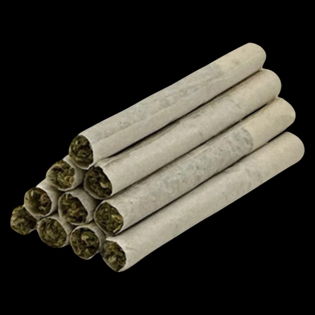 Paquet de pré-roulés Series X de Street Lights by TRYGG montrant 10 pré-roulés de cannabis avec fleur visible et papier blanc