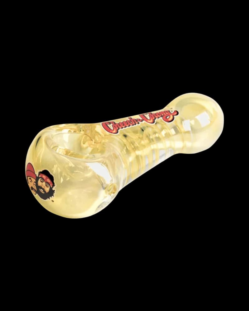 Pipe à main Cheech & Chong Glass Sweet & Low, 3,75 pouces, verre borosilicaté jaune avec bande rouge et design de personnage