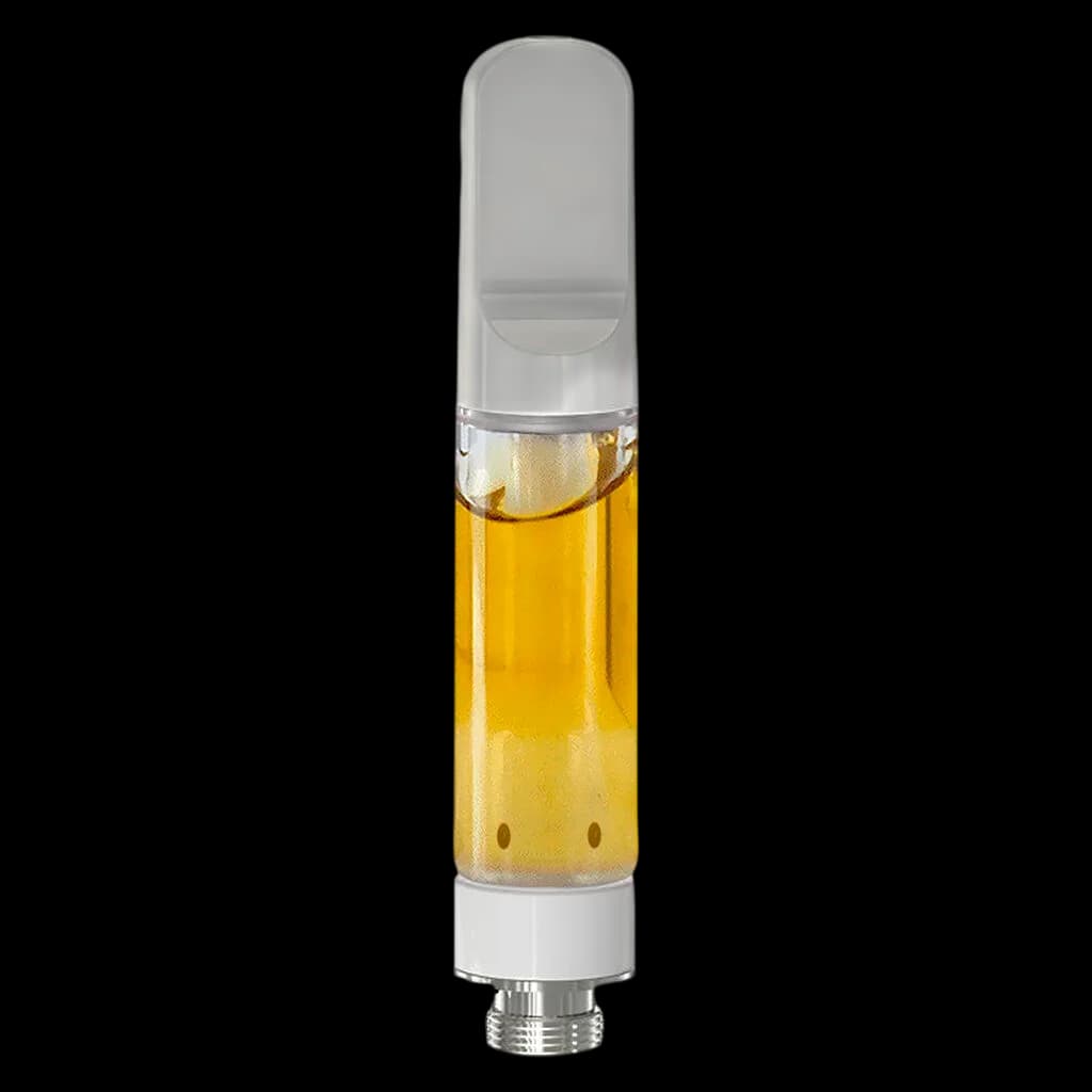 Cartouche de vapotage cannabis Woody Nelson avec huile dorée et embout blanc, connexion filetage 510