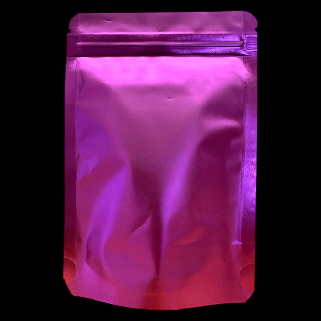 FatCat True Skunk 3.5g dried flower in magenta mylar pouch with resealable closure
