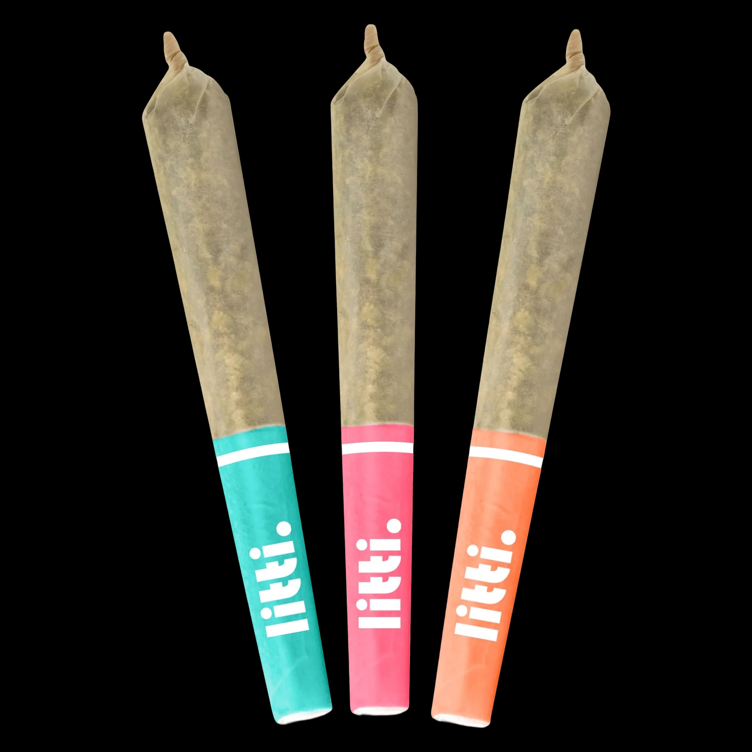 LITTI Juici Taster Pack three infused pre-rolls with turquoise, pink, and peach wraps