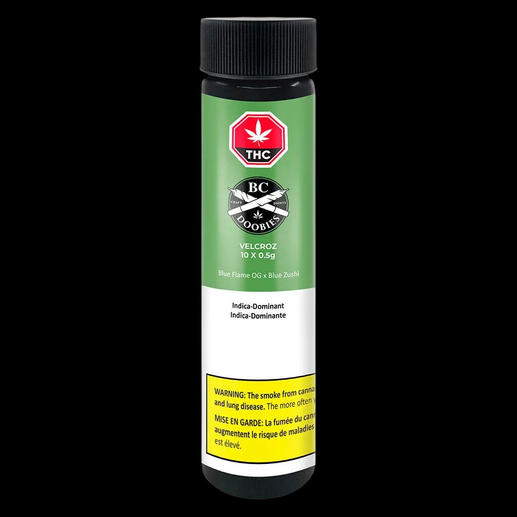 BC Doobies Velcroz pre-roll pack, 10 x 0.5g, Blue Flame OG x Blue Zushi indica-dominant cannabis pre-rolls