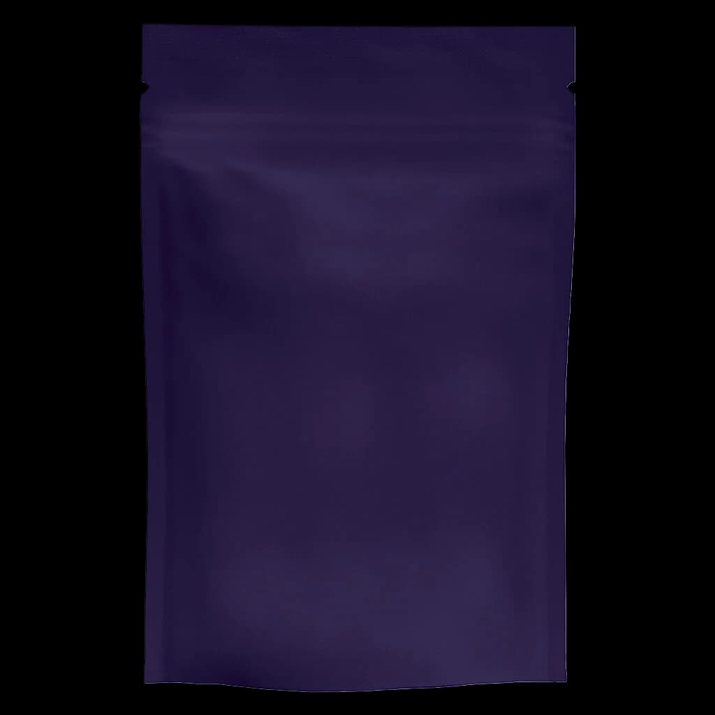 Deelish Pretty Chill Indica dark purple pouch, sealed cannabis dried flower packaging