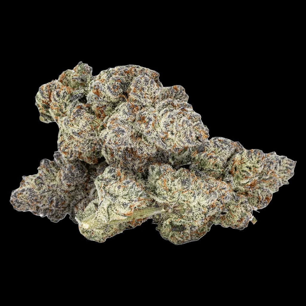 Sixty Seven Sins 67 Artisan Reserve cannabis dried flower buds with dense trichomes and mixed green and brown coloration