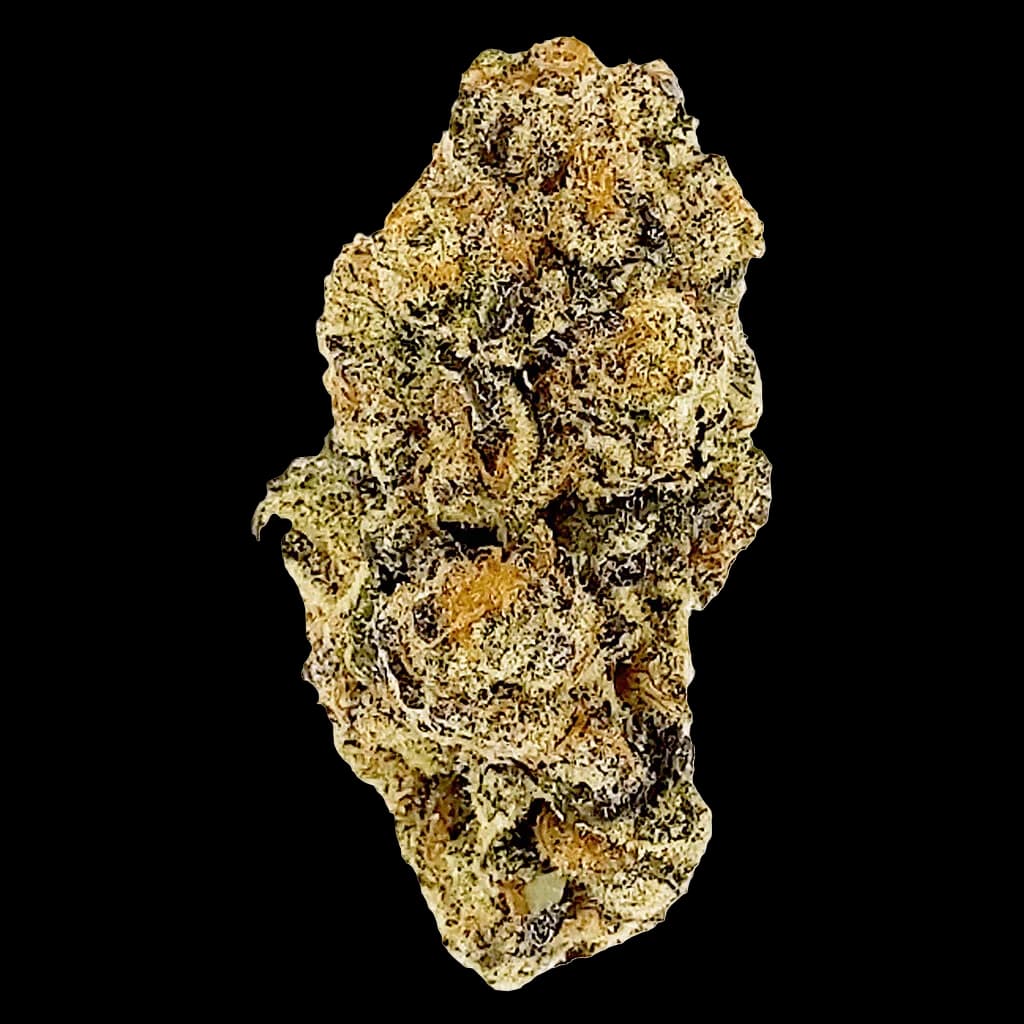 Partake Unicorn Poop dried flower cannabis buds with dense trichomes and gold-tinged green coloring