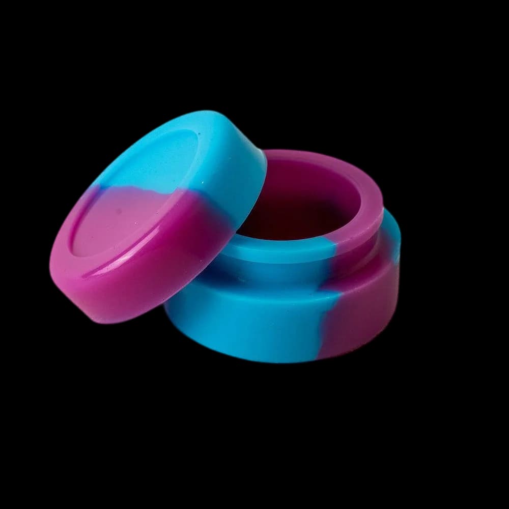HMP silicone dab tool set with blue and magenta storage containers and lids