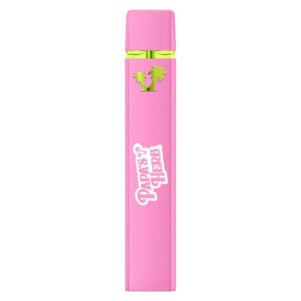 Papa's Herb Apple Apricot Tsunami Liquid Diamond disposable vape pen with pink packaging and green cannabis leaf logo