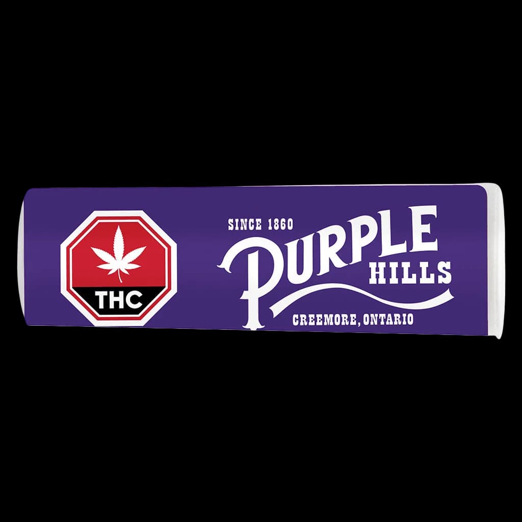 Purple Hills cannabis shatter packaging with THC symbol, since 1860 branding, and Creemore Ontario origin
