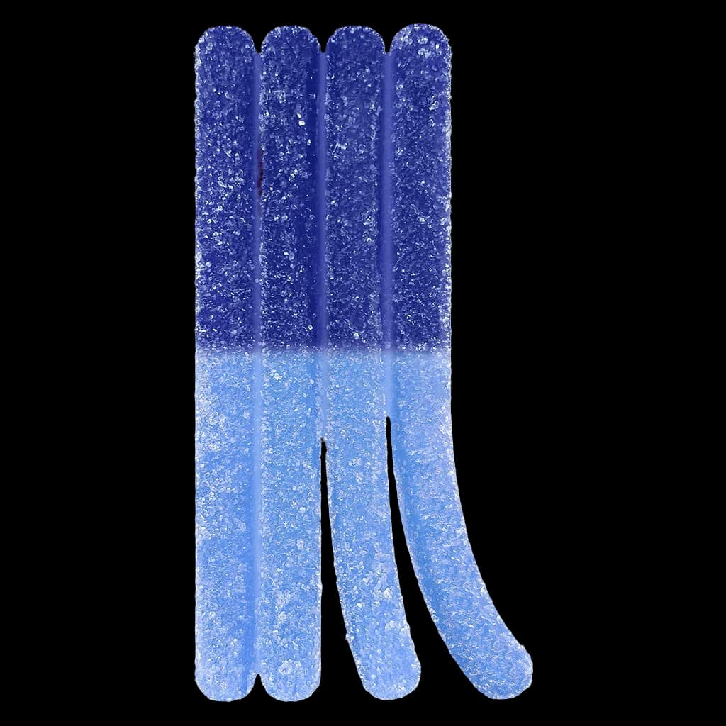 StikiStix Live Rosin Sour Blueberry Blue Dream soft chews, 4-pack with blue ombre sugar coating