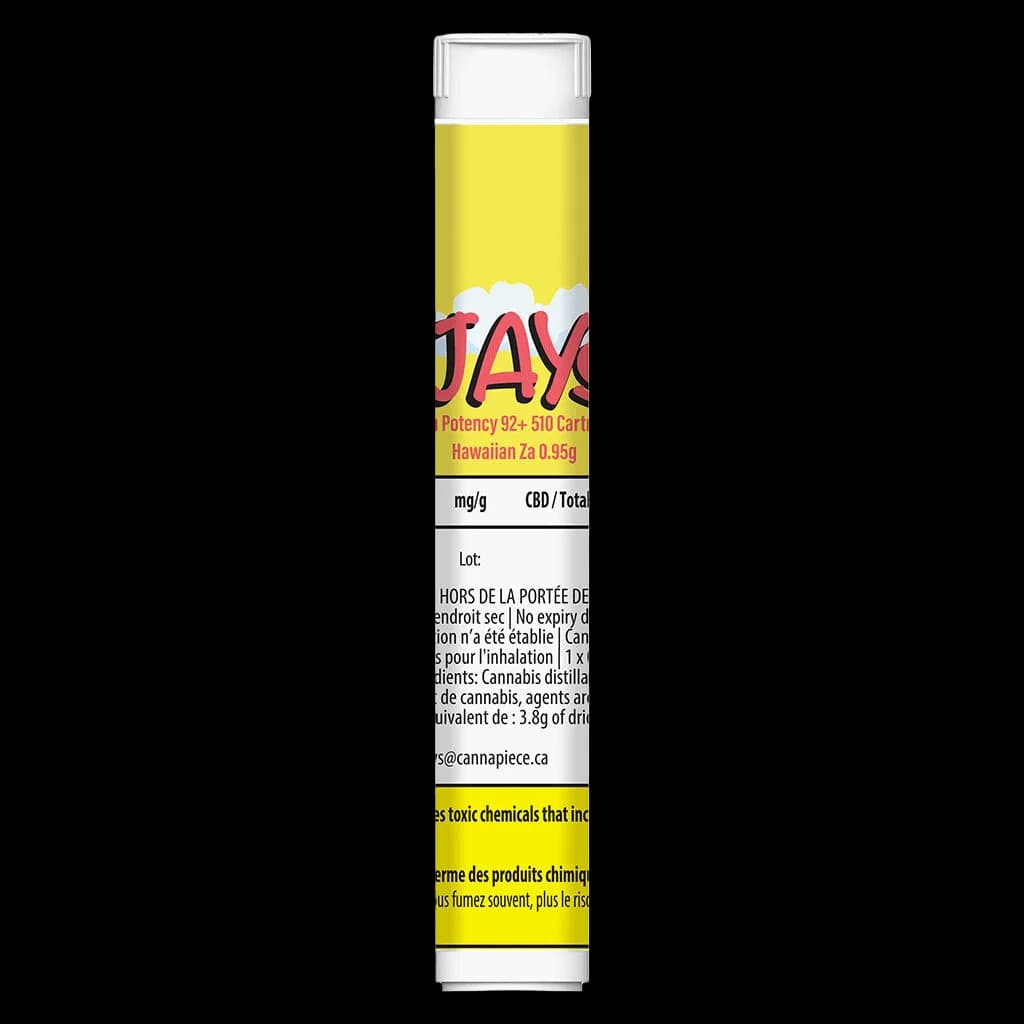 Jays High Potency 95+ 510 Thread cannabis vape cartridge, Hawaiian Za strain, 0.95g