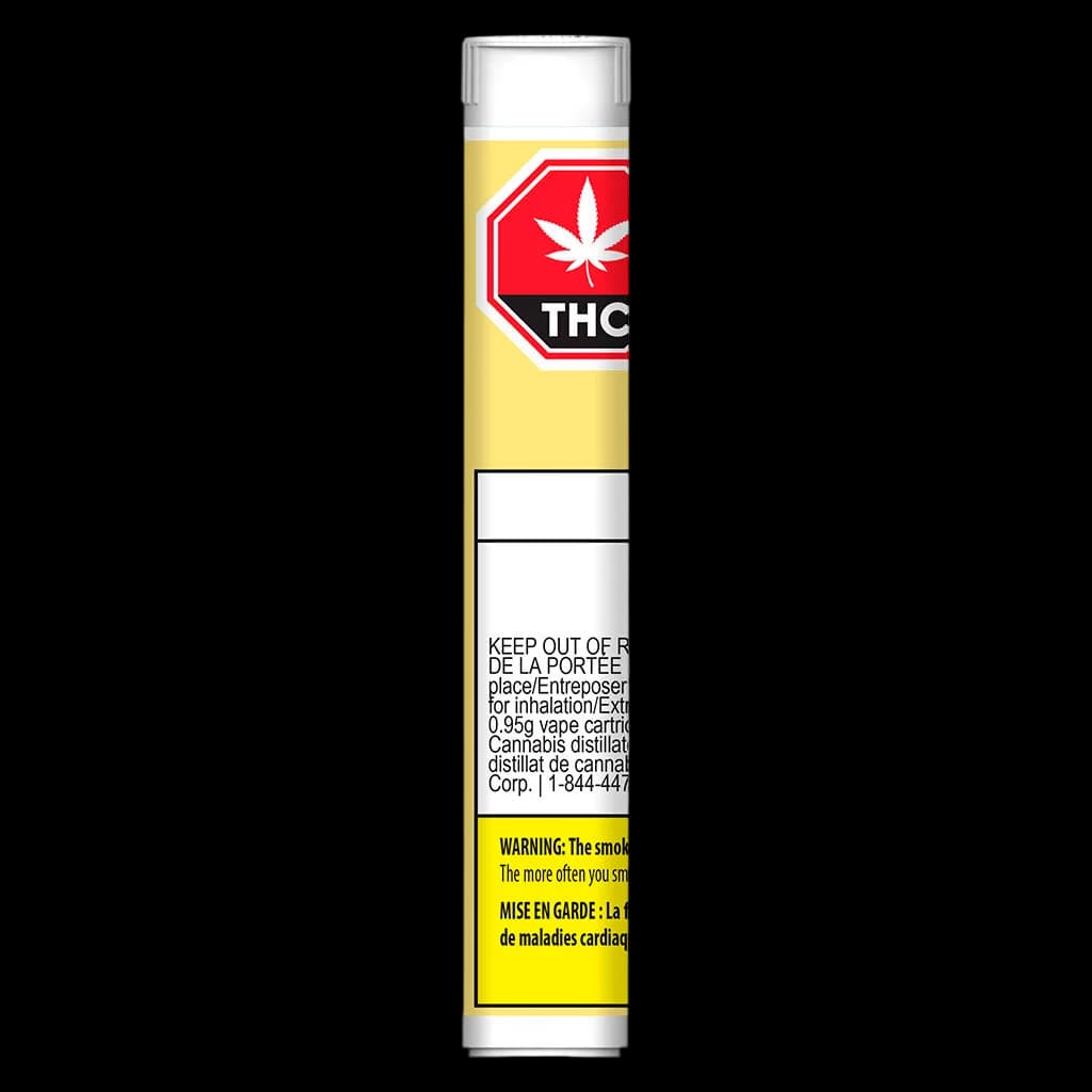 Jays High Potency Hawaiian Za 0.95g cannabis vape cartridge with yellow packaging and red THC warning label
