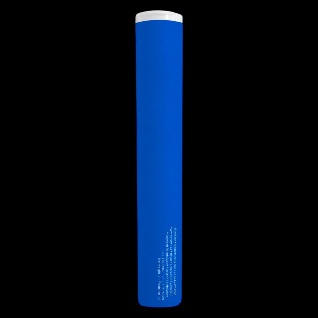 Emballage bleu de pré-roulés Indica Thumbs Up avec logo nuage